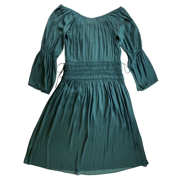 Eva Mendes‎ Teal Off-Shoulder Midi Dress Bell Sleeves Medium Gypsy Boho Hippie - Picture 2 of 5